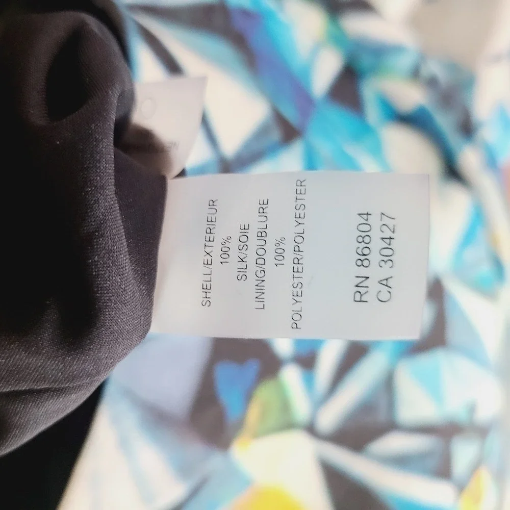 Magaschoni New York Blue Geometric Diamond Print 100% Silk Cowl Neck Dress 2 - Picture 8 of 9